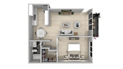Floor plan for 1 bed, 1 bath, 823 sqft
